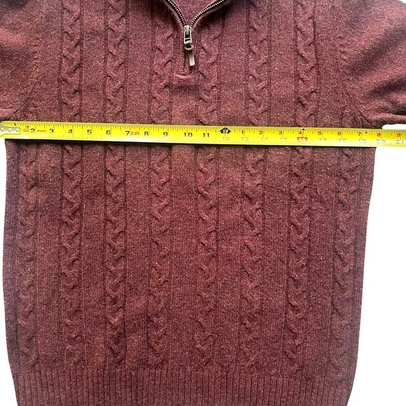 Savile Row Company Lambswool Half Zip Sweater Large Burgundy Cable Knit** - Picture 3 of 5